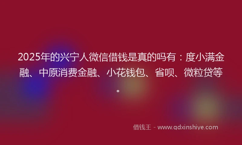 2025年的兴宁人微信借钱是真的吗有：度小满金融、中原消费金融、小花钱包、省呗、微粒贷等。