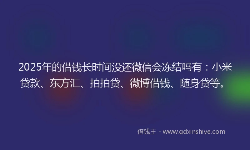 2025年的借钱长时间没还微信会冻结吗有：小米贷款、东方汇、拍拍贷、微博借钱、随身贷等。