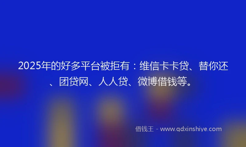 2025年的好多平台被拒有：维信卡卡贷、替你还、团贷网、人人贷、微博借钱等。