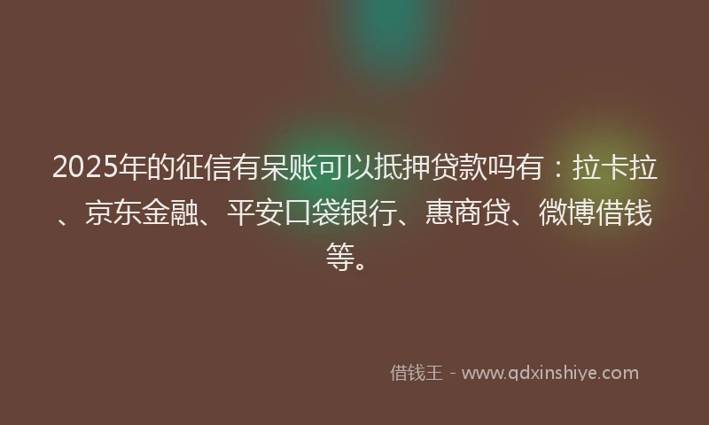 2025年的征信有呆账可以抵押贷款吗有：拉卡拉、京东金融、平安口袋银行、惠商贷、微博借钱等。
