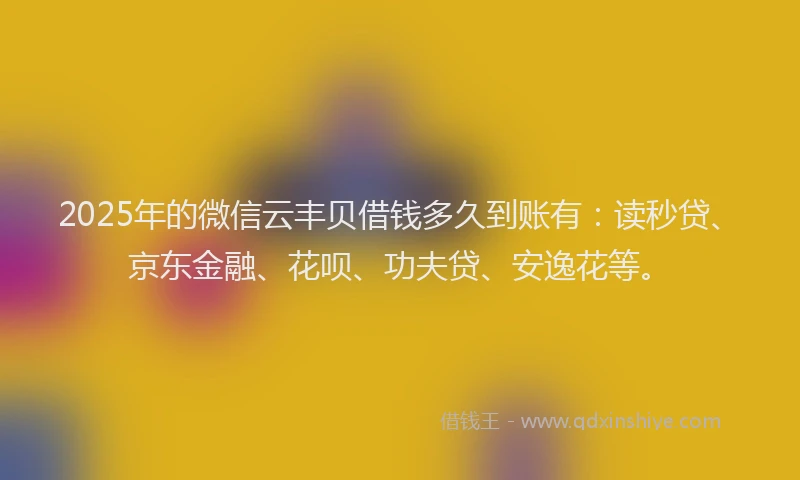 2025年的微信云丰贝借钱多久到账有：读秒贷、京东金融、花呗、功夫贷、安逸花等。