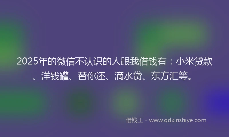 2025年的微信不认识的人跟我借钱有：小米贷款、洋钱罐、替你还、滴水贷、东方汇等。