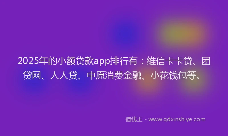 2025年的小额贷款app排行有：维信卡卡贷、团贷网、人人贷、中原消费金融、小花钱包等。