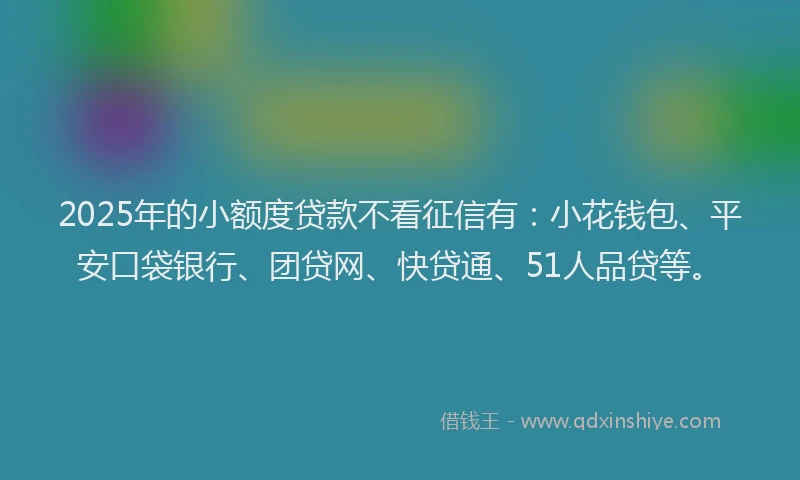 2025年的小额度贷款不看征信有：小花钱包、平安口袋银行、团贷网、快贷通、51人品贷等。