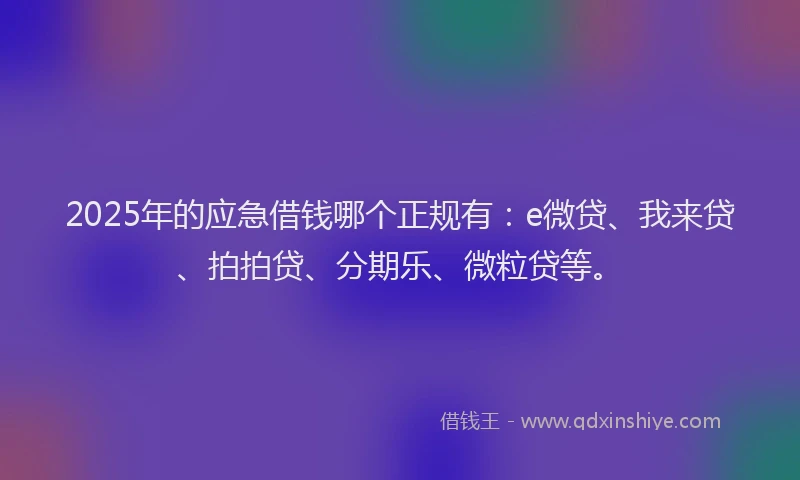 2025年的应急借钱哪个正规有：e微贷、我来贷、拍拍贷、分期乐、微粒贷等。