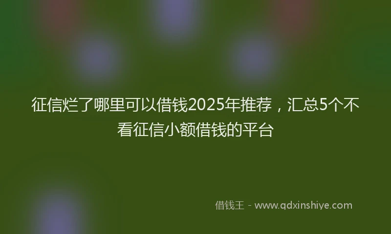征信烂了哪里可以借钱2025年推荐，汇总5个不看征信小额借钱的平台