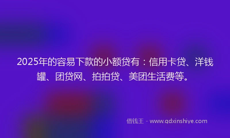 2025年的容易下款的小额贷有：信用卡贷、洋钱罐、团贷网、拍拍贷、美团生活费等。