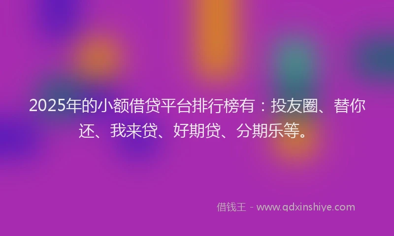 2025年的小额借贷平台排行榜有：投友圈、替你还、我来贷、好期贷、分期乐等。