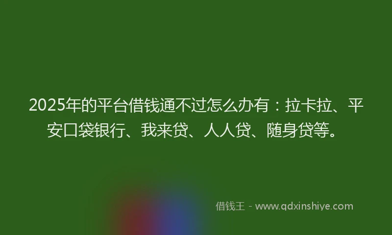 2025年的平台借钱通不过怎么办有：拉卡拉、平安口袋银行、我来贷、人人贷、随身贷等。