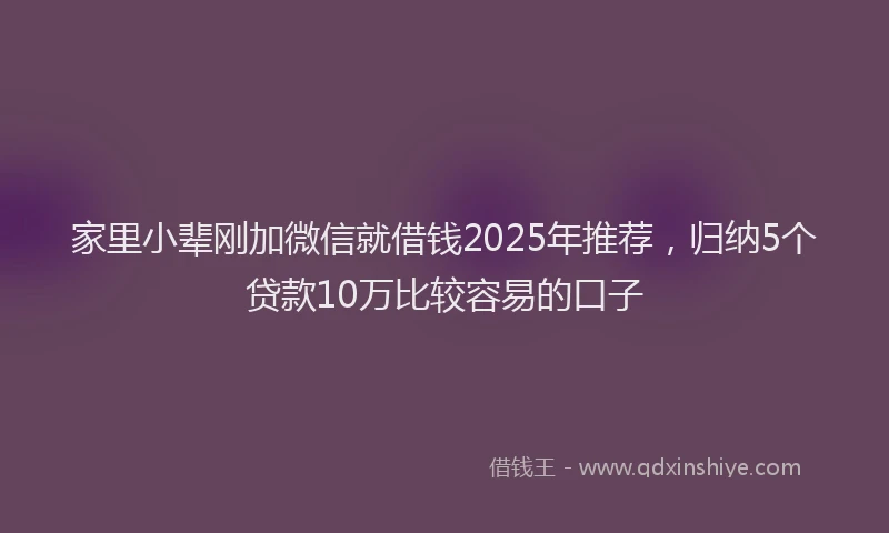 家里小辈刚加微信就借钱2025年推荐，归纳5个贷款10万比较容易的口子