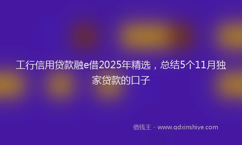 工行信用贷款融e借2025年精选，总结5个11月独家贷款的口子