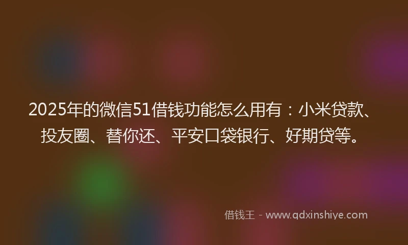 2025年的微信51借钱功能怎么用有：小米贷款、投友圈、替你还、平安口袋银行、好期贷等。