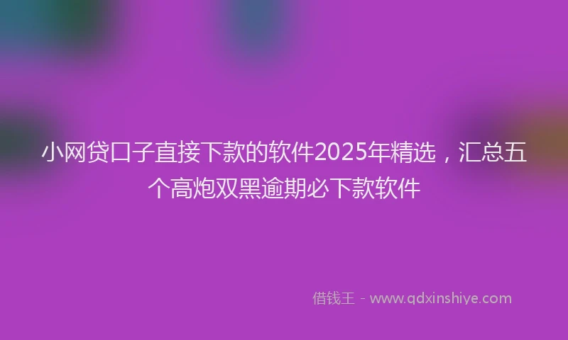小网贷口子直接下款的软件2025年精选，汇总五个高炮双黑逾期必下款软件