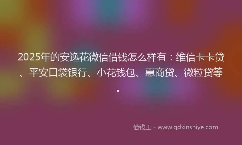 2025年的安逸花微信借钱怎么样有：维信卡卡贷、平安口袋银行、小花钱包、惠商贷、微粒贷等。