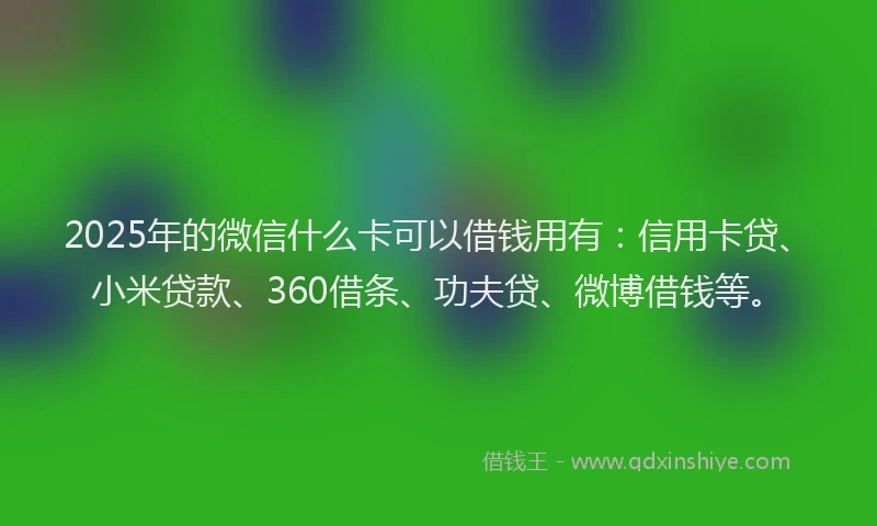 2025年的微信什么卡可以借钱用有：信用卡贷、小米贷款、360借条、功夫贷、微博借钱等。