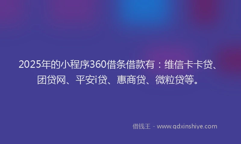 2025年的小程序360借条借款有：维信卡卡贷、团贷网、平安i贷、惠商贷、微粒贷等。
