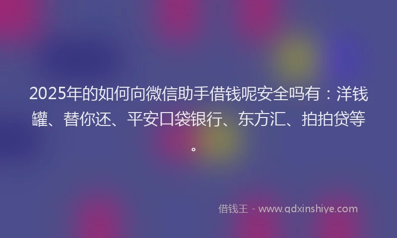 2025年的如何向微信助手借钱呢安全吗有：洋钱罐、替你还、平安口袋银行、东方汇、拍拍贷等。