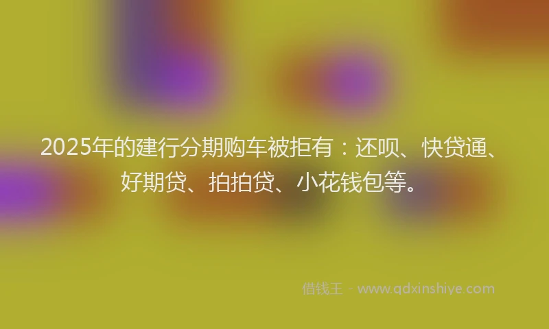 2025年的建行分期购车被拒有：还呗、快贷通、好期贷、拍拍贷、小花钱包等。