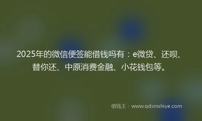 2025年的微信便签能借钱吗有：e微贷、还呗、替你还、中原消费金融、小花钱包等。