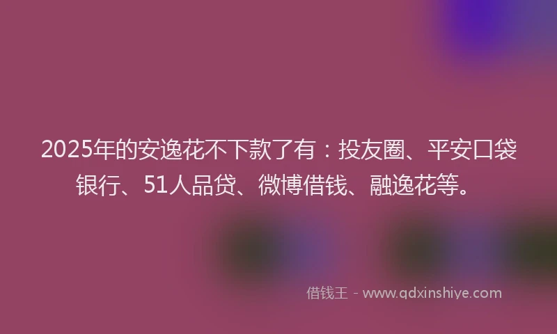 2025年的安逸花不下款了有：投友圈、平安口袋银行、51人品贷、微博借钱、融逸花等。
