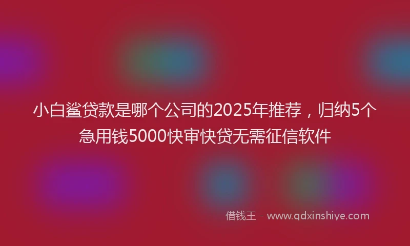 小白鲨贷款是哪个公司的2025年推荐，归纳5个急用钱5000快审快贷无需征信软件
