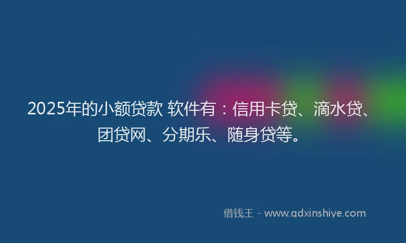 2025年的小额贷款 软件有：信用卡贷、滴水贷、团贷网、分期乐、随身贷等。
