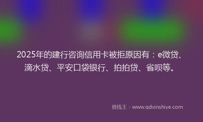 2025年的建行咨询信用卡被拒原因有：e微贷、滴水贷、平安口袋银行、拍拍贷、省呗等。