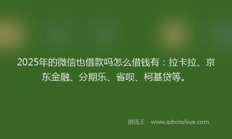 2025年的微信也借款吗怎么借钱有：拉卡拉、京东金融、分期乐、省呗、柯基贷等。