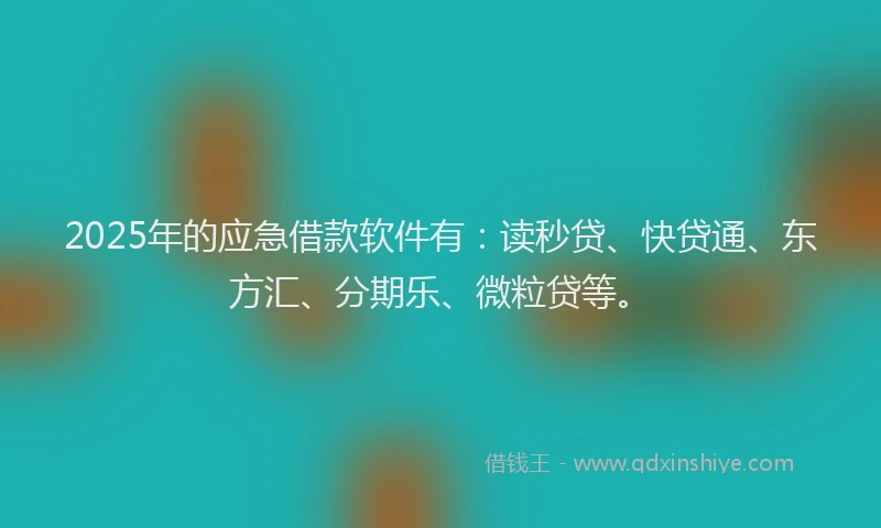 2025年的应急借款软件有：读秒贷、快贷通、东方汇、分期乐、微粒贷等。