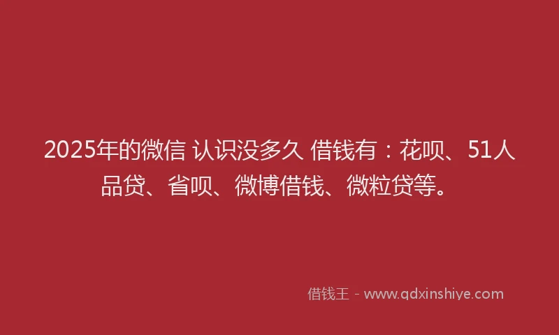 2025年的微信 认识没多久 借钱有：花呗、51人品贷、省呗、微博借钱、微粒贷等。