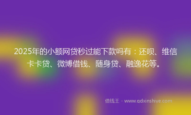 2025年的小额网贷秒过能下款吗有：还呗、维信卡卡贷、微博借钱、随身贷、融逸花等。