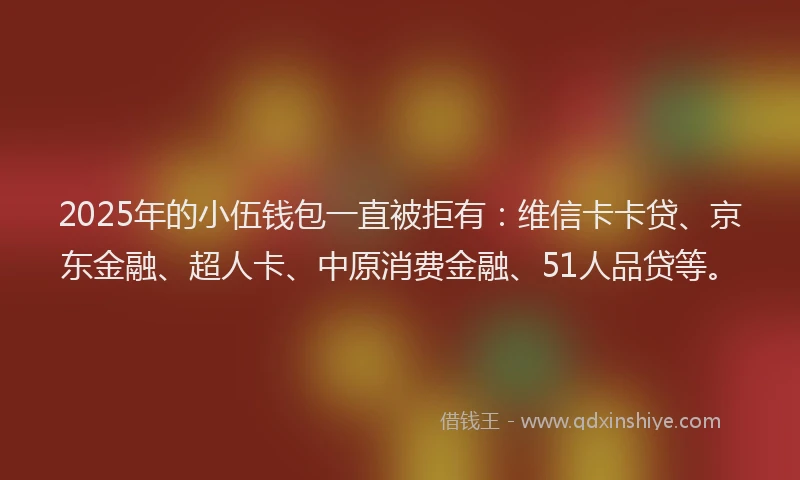 2025年的小伍钱包一直被拒有：维信卡卡贷、京东金融、超人卡、中原消费金融、51人品贷等。