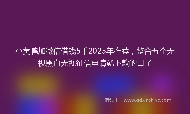 小黄鸭加微信借钱5千2025年推荐，整合五个无视黑白无视征信申请就下款的口子