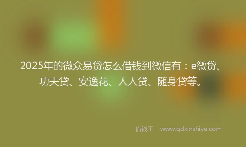 2025年的微众易贷怎么借钱到微信有：e微贷、功夫贷、安逸花、人人贷、随身贷等。
