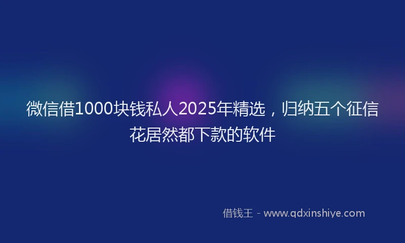 微信借1000块钱私人2025年精选，归纳五个征信花居然都下款的软件