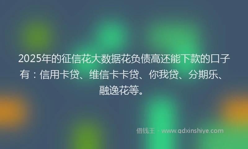 2025年的征信花大数据花负债高还能下款的口子有：信用卡贷、维信卡卡贷、你我贷、分期乐、融逸花等。