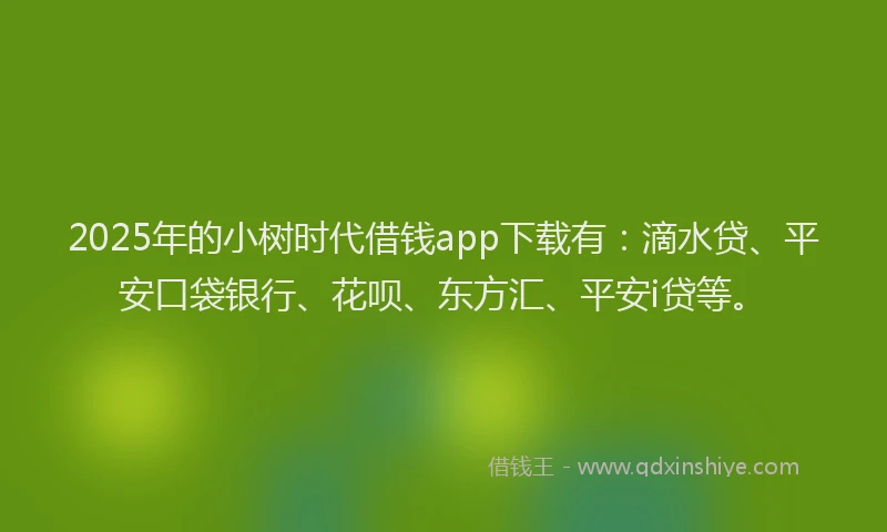 2025年的小树时代借钱app下载有：滴水贷、平安口袋银行、花呗、东方汇、平安i贷等。