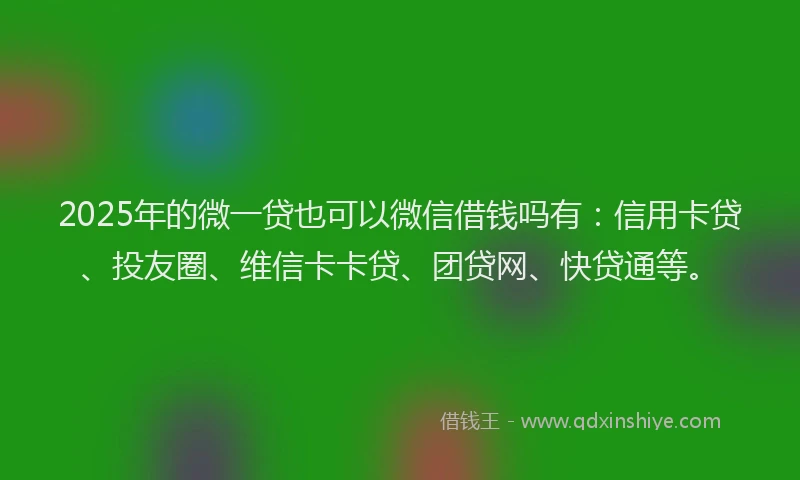 2025年的微一贷也可以微信借钱吗有：信用卡贷、投友圈、维信卡卡贷、团贷网、快贷通等。