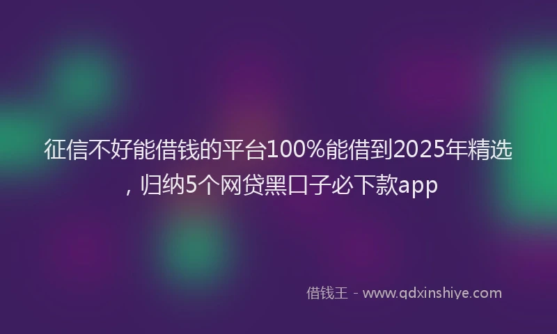 征信不好能借钱的平台100%能借到2025年精选，归纳5个网贷黑口子必下款app