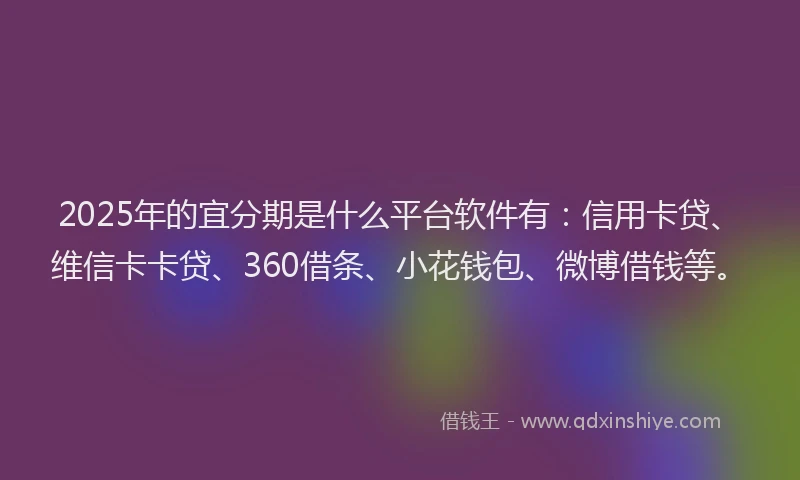 2025年的宜分期是什么平台软件有：信用卡贷、维信卡卡贷、360借条、小花钱包、微博借钱等。