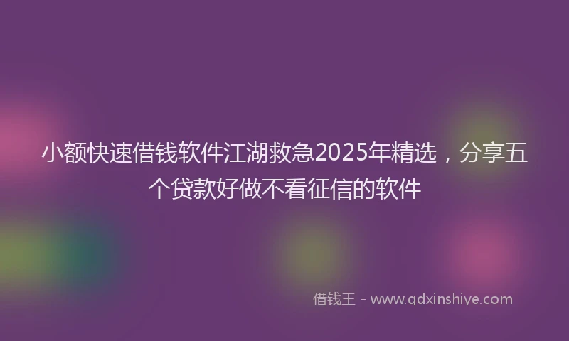 小额快速借钱软件江湖救急2025年精选，分享五个贷款好做不看征信的软件