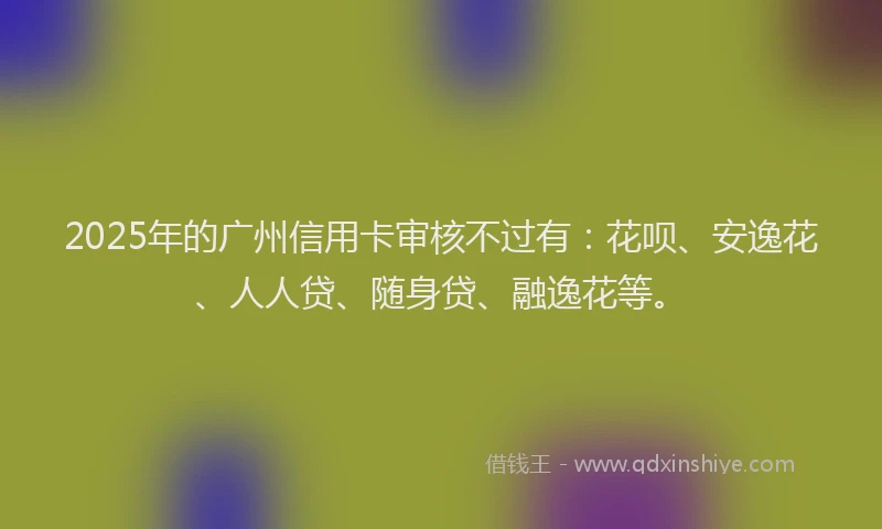 2025年的广州信用卡审核不过有：花呗、安逸花、人人贷、随身贷、融逸花等。