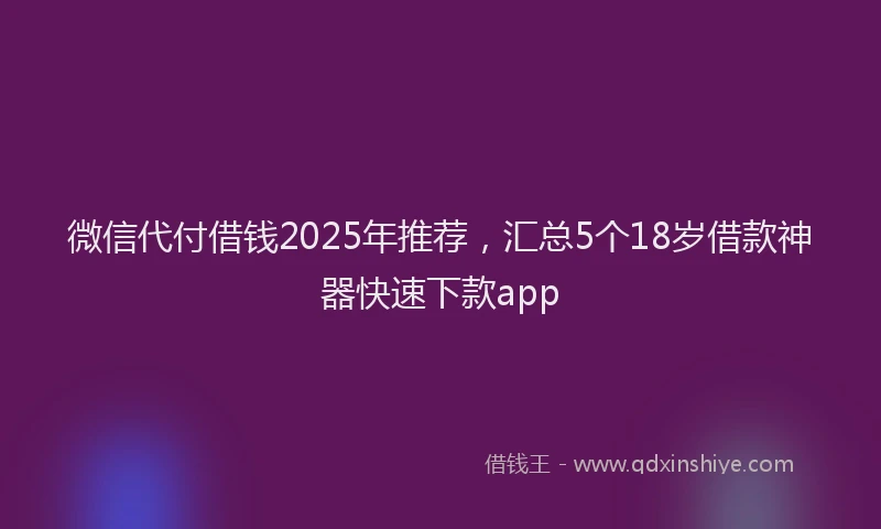 微信代付借钱2025年推荐，汇总5个18岁借款神器快速下款app