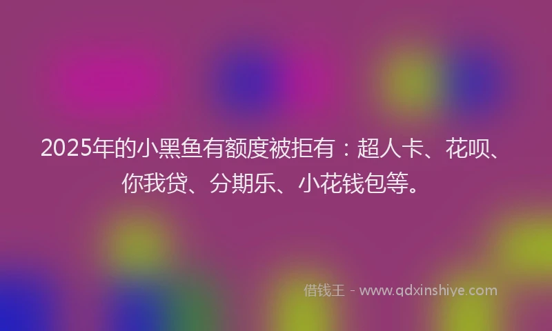 2025年的小黑鱼有额度被拒有：超人卡、花呗、你我贷、分期乐、小花钱包等。
