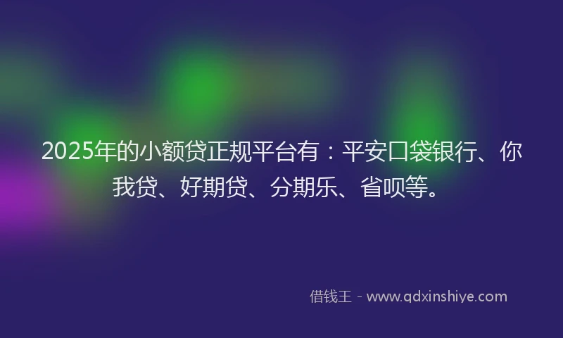 2025年的小额贷正规平台有：平安口袋银行、你我贷、好期贷、分期乐、省呗等。