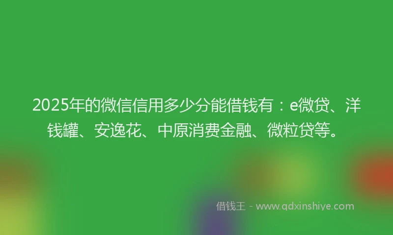 2025年的微信信用多少分能借钱有：e微贷、洋钱罐、安逸花、中原消费金融、微粒贷等。