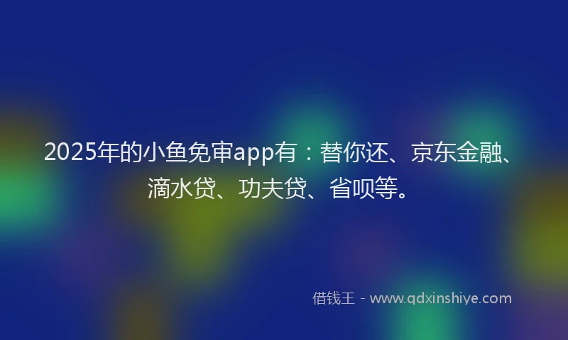 2025年的小鱼免审app有：替你还、京东金融、滴水贷、功夫贷、省呗等。