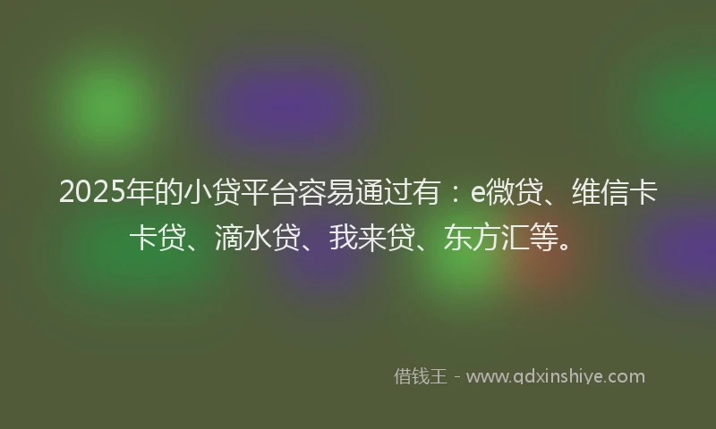 2025年的小贷平台容易通过有：e微贷、维信卡卡贷、滴水贷、我来贷、东方汇等。
