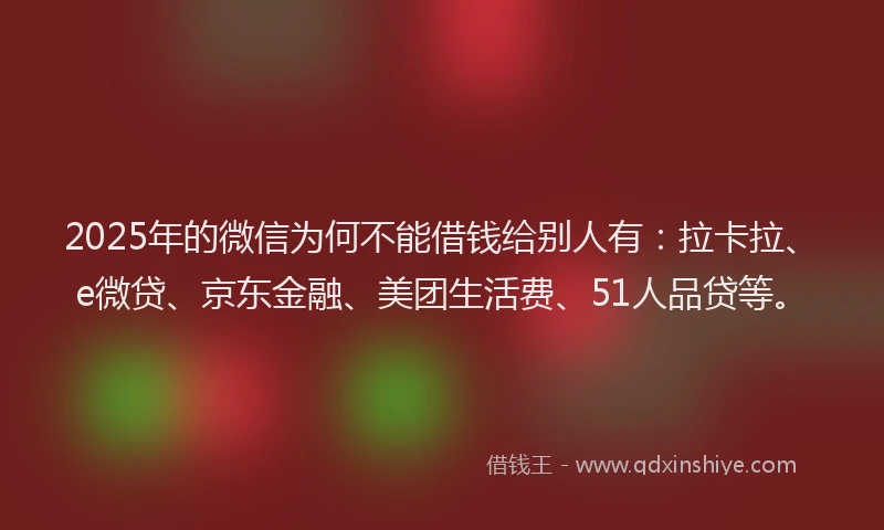 2025年的微信为何不能借钱给别人有：拉卡拉、e微贷、京东金融、美团生活费、51人品贷等。