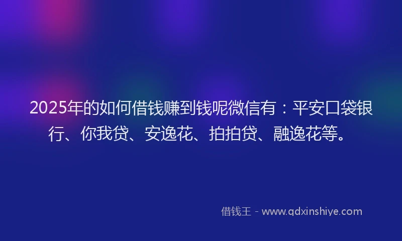 2025年的如何借钱赚到钱呢微信有：平安口袋银行、你我贷、安逸花、拍拍贷、融逸花等。